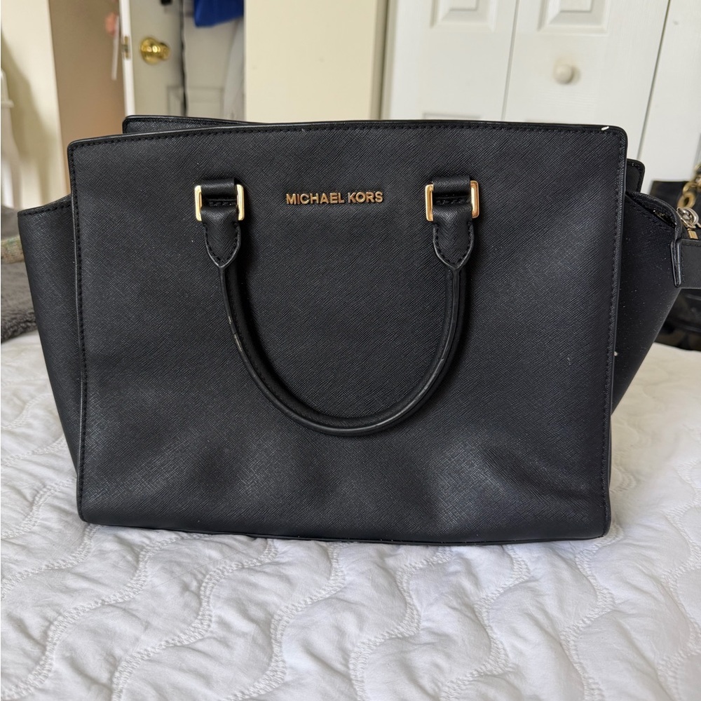Michael Kors Black Saffiano Satchel with Gold Hardware
